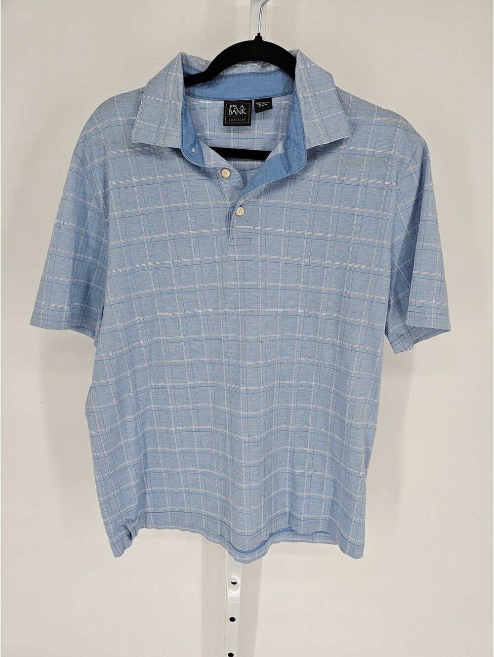 Jos A Bank Traveler Mens Sz M Short Sleeve Polo Shirt Light Blue Traditional Fit